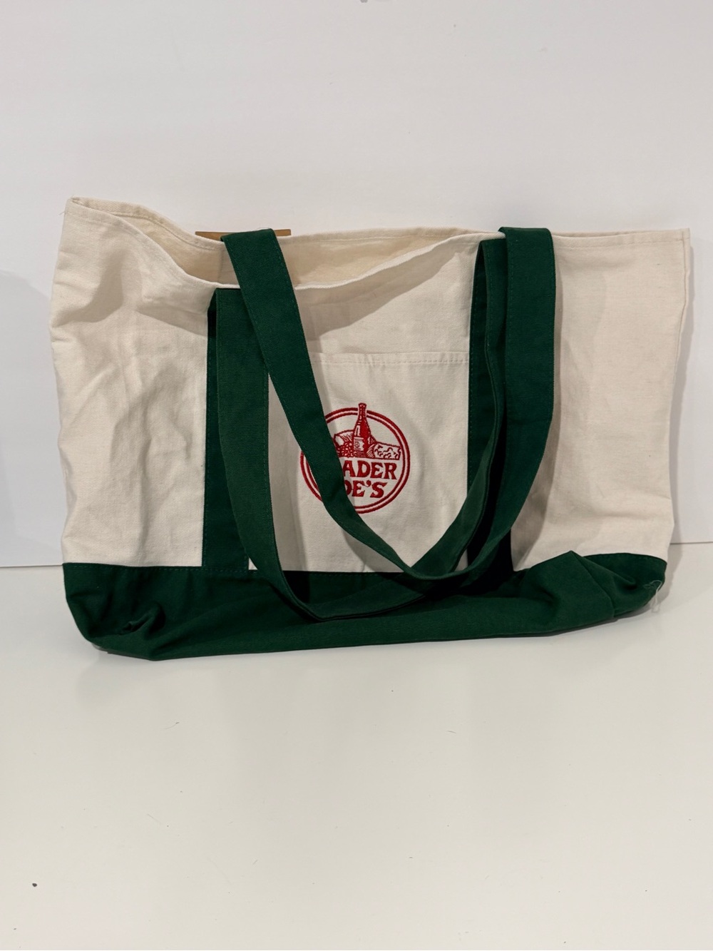 TRADER JOE'S LARGE Green-Trim White Tee with Red Graphic